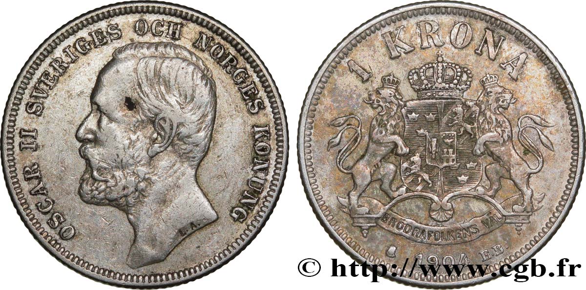 SWEDEN 1 Krone 1904  XF 