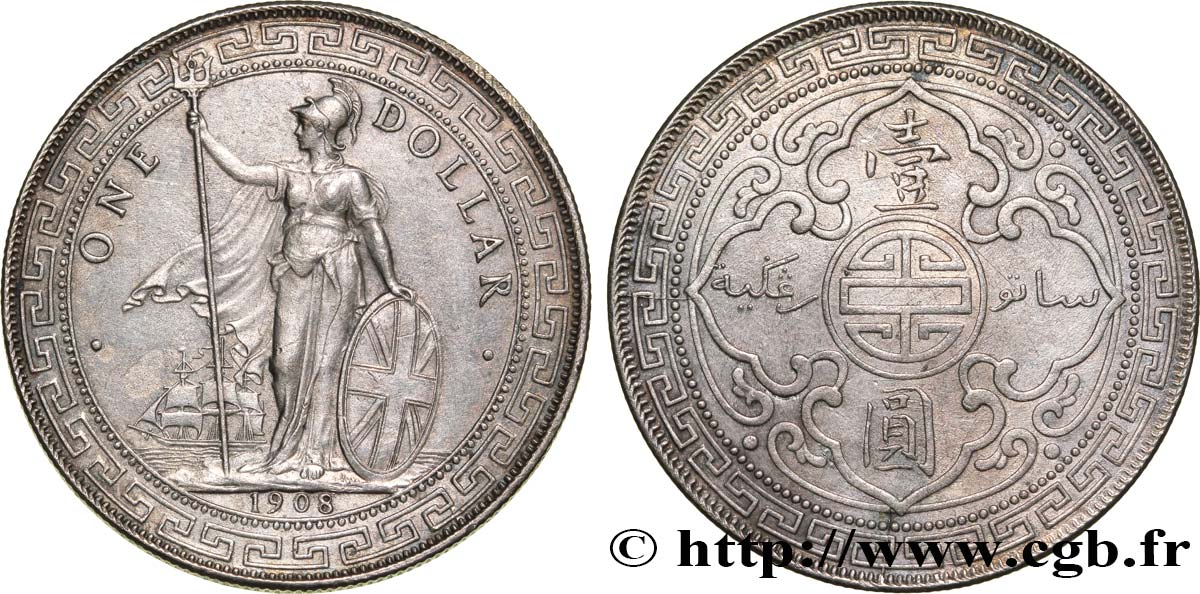 ROYAUME-UNI 1 Dollar Britannia 1908 Bombay TTB+ 