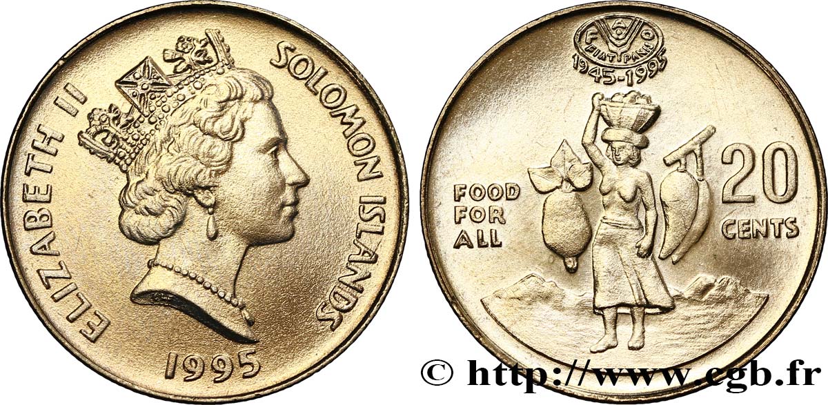 ISOLE SALAMONE 20 Cents FAO Elisabeth II / femme portant un panier sur la tête 1995  MS 