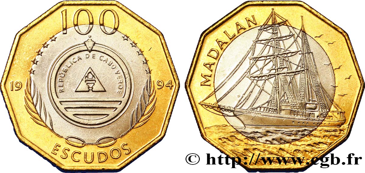 CABO VERDE 100 Escudos emblème / voilier Madalan 1994  EBC 
