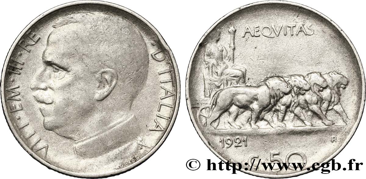 ITALY 50 Centesimi  Victor Emmanuel III 1921 Rome  XF 