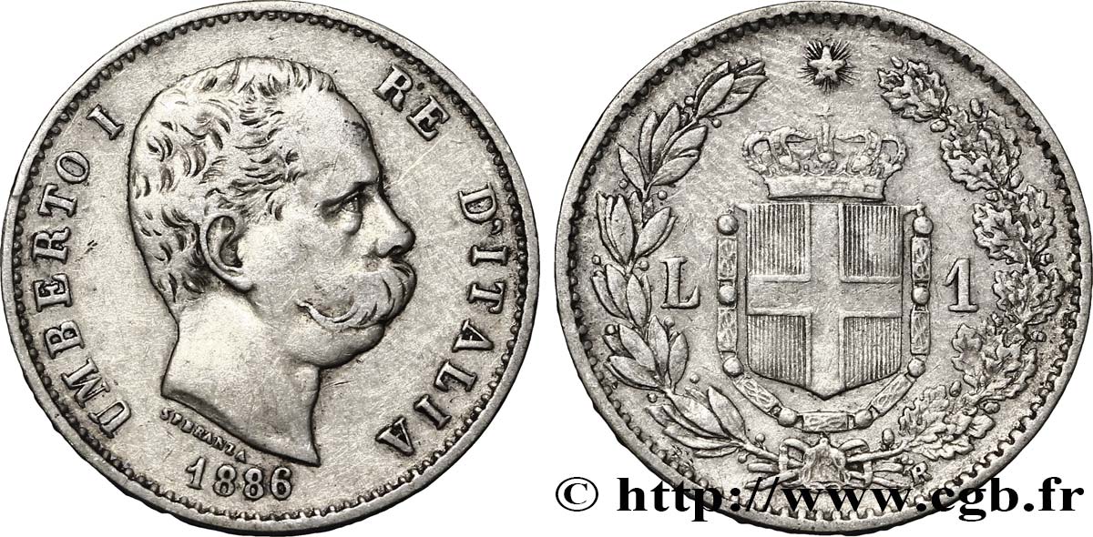 ITALIA 1 Lire Humbert Ier 1886 Rome MB 