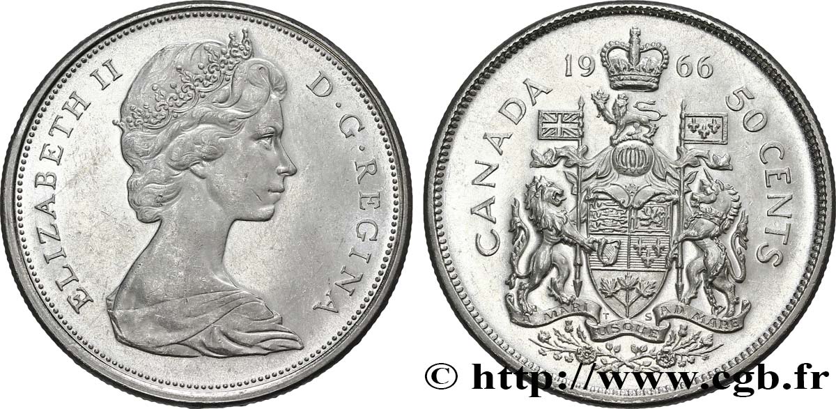 KANADA 50 Cents Elisabeth II 1966  fST 