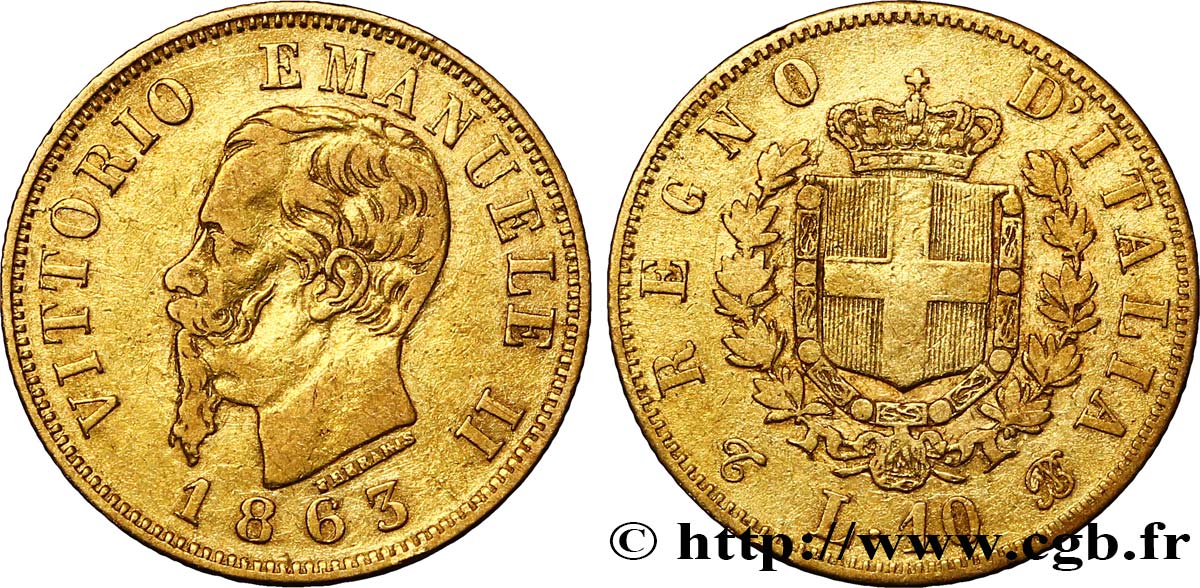 ITALIEN 10 Lire or Victor Emmanuel II, roi d’Italie 1863 Turin fSS 