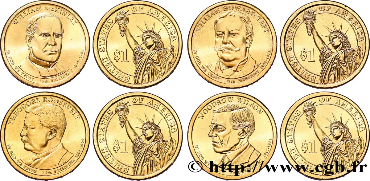 STATI UNITI D AMERICA Lot de quatre monnaies présidentielles 2013 2013 Philadelphie - P FDC 