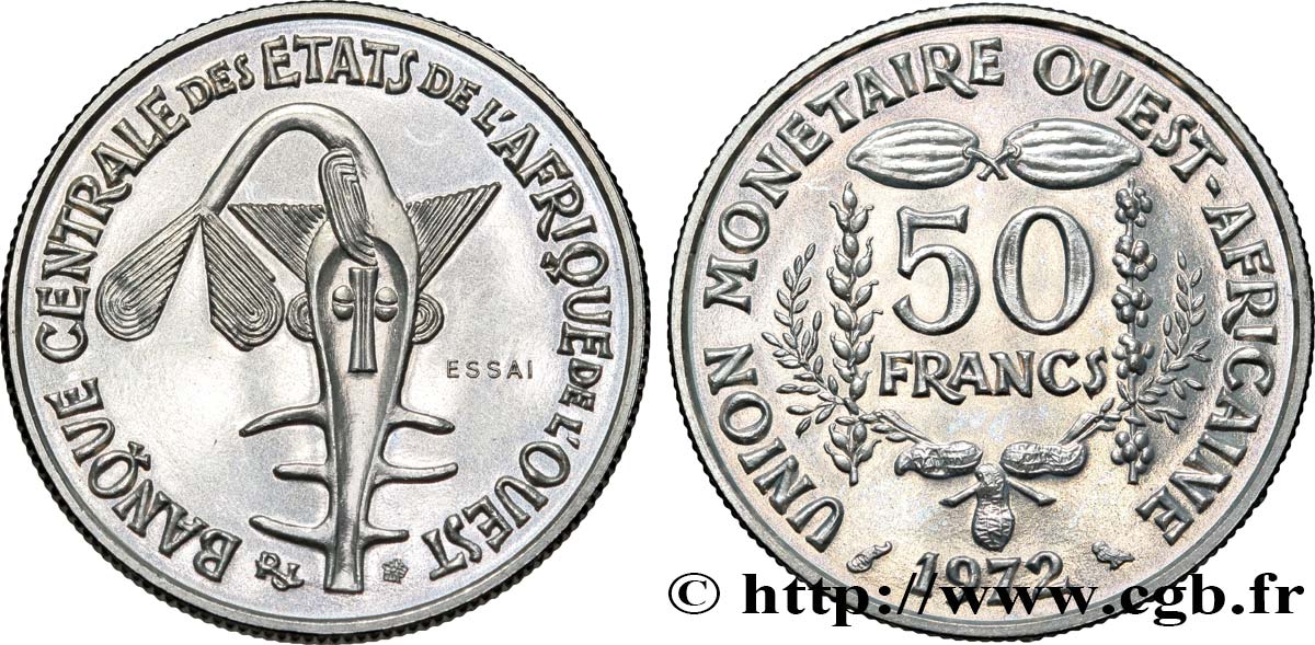 STATI DI L  AFRICA DE L  OVEST Essai 50 Francs 1972 Paris FDC 