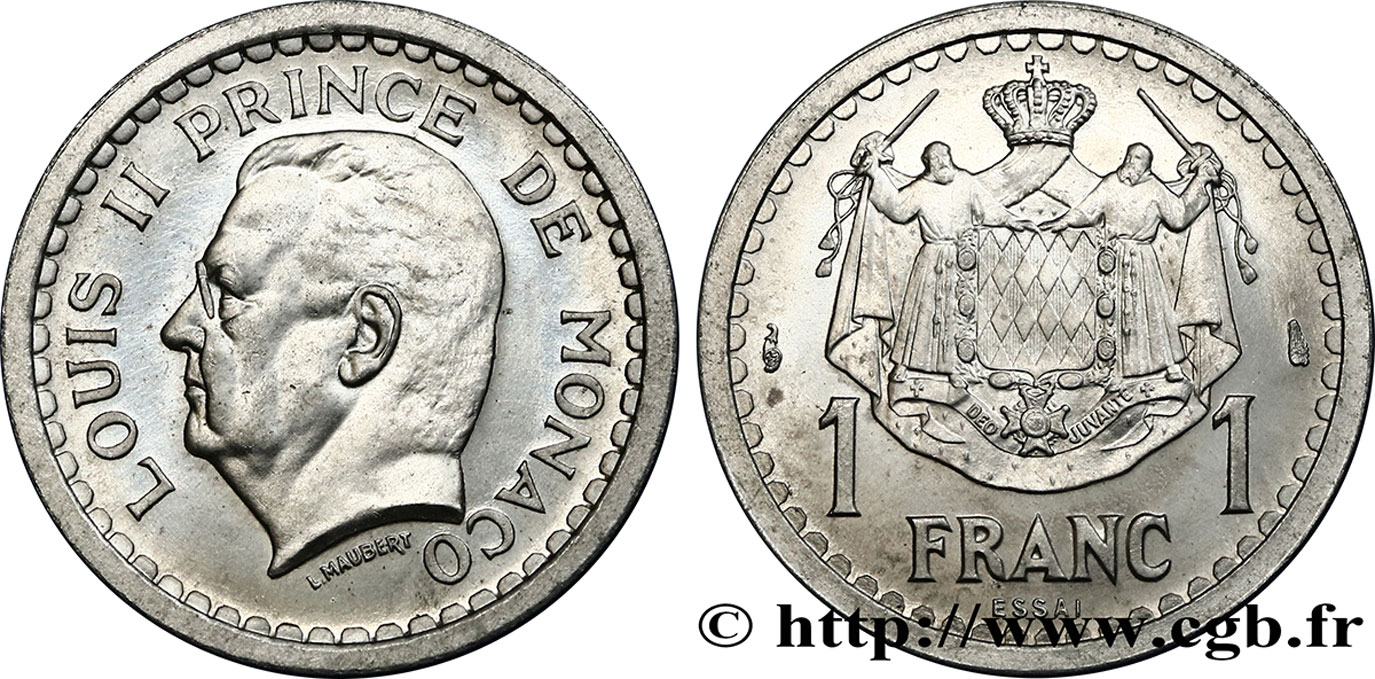 MONACO Essai de 1 Franc aluminium Louis II n.d. Paris ST 