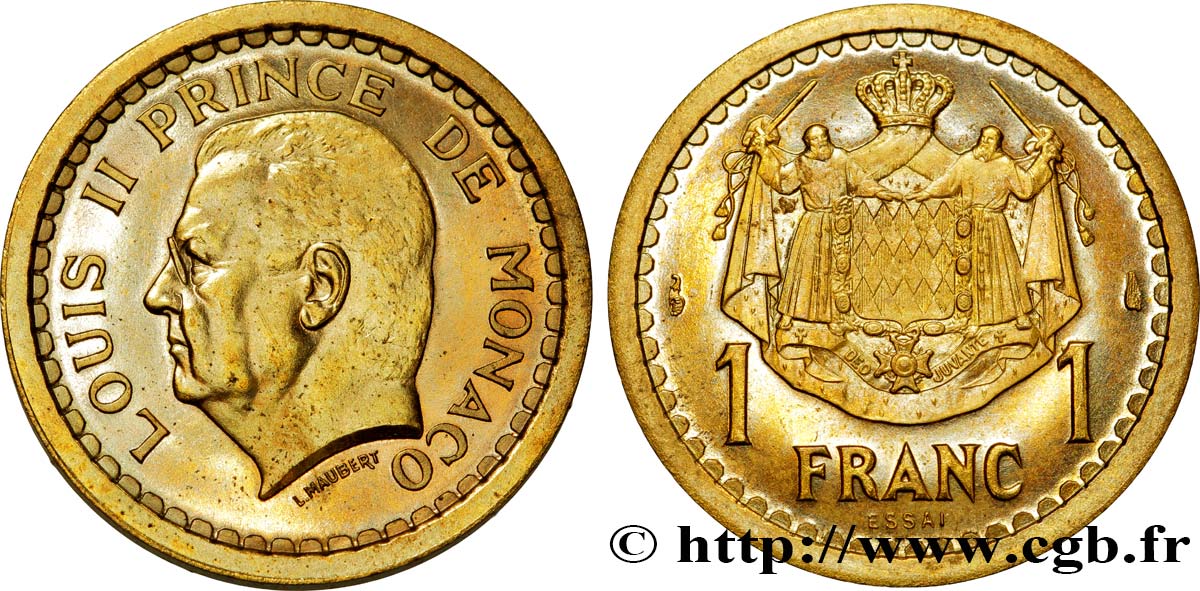 MONACO Essai de 1 Franc bronze-aluminium Louis II n.d. Paris FDC 