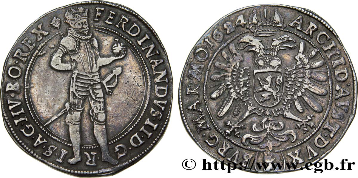 AUSTRIA - BOHEMIA - FERDINAND II OF HABSBURG Thaler 1624 Joachimsthal XF 