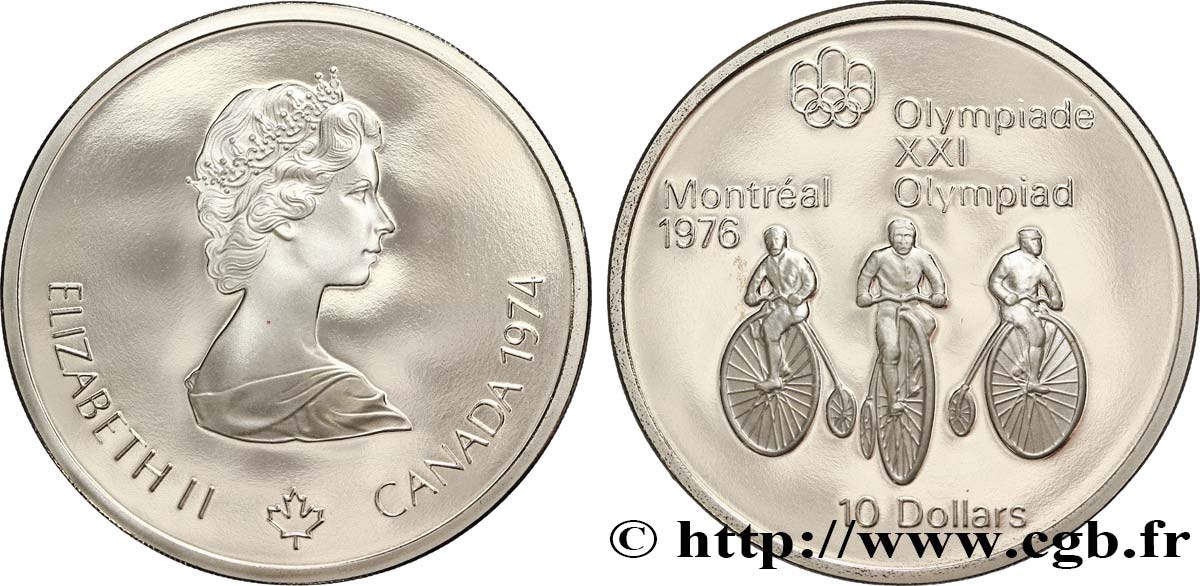 CANADA 10 Dollars Proof JO Montréal 1976 cyclisme : grand bi 1974  FDC 