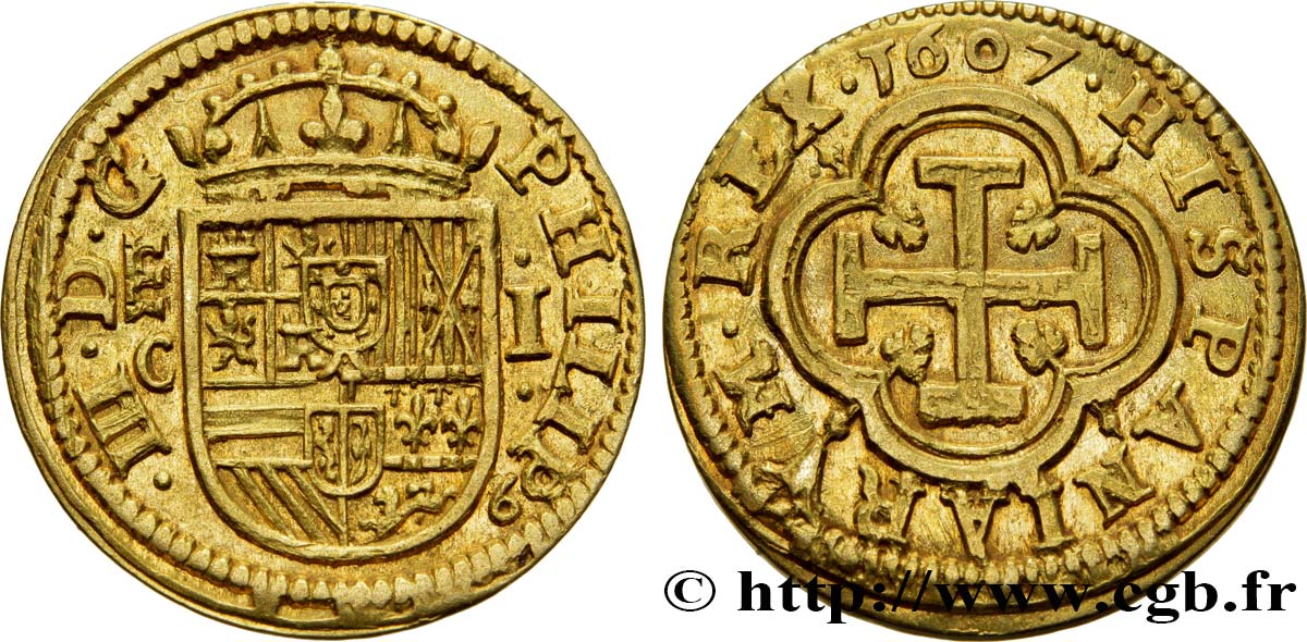 SPAIN - KINGDOM OF SPAIN - PHILIP III Escudo 1607 Ségovie AU 
