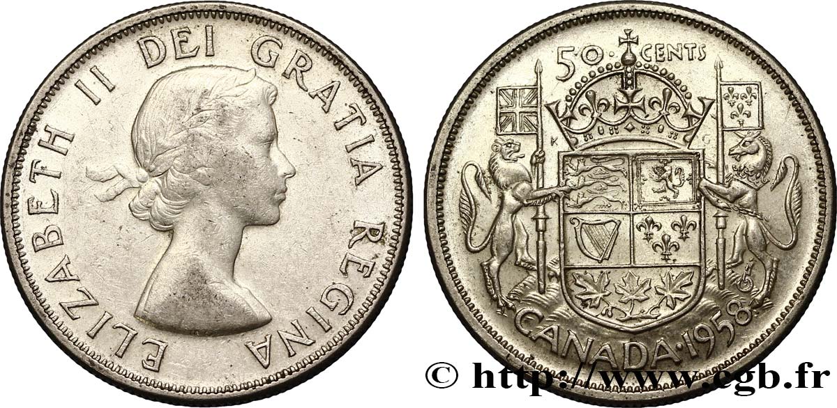CANADA 50 Cents Elisabeth II 1958  TTB 