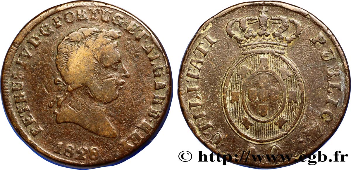 PORTUGAL 1 Pataco ou 40 reis Pierre IV 1828  fS 