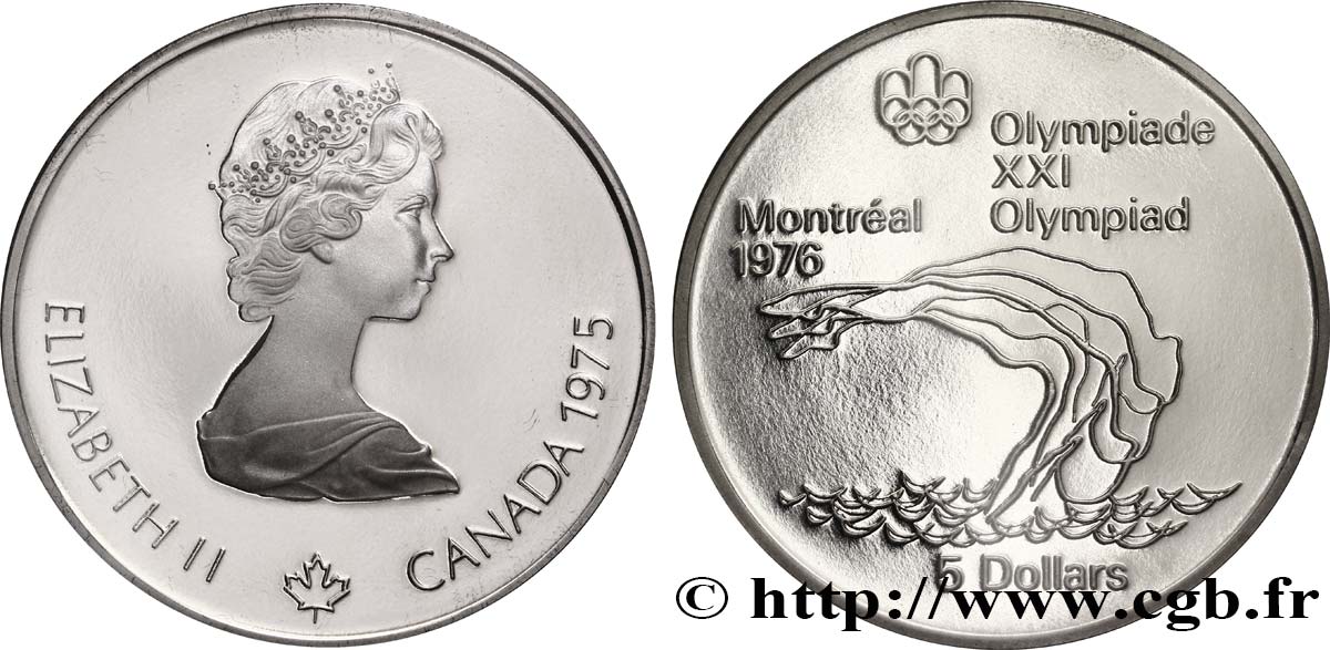 KANADA 5 Dollars Proof JO Montréal 1976 plongeon 1975  ST 
