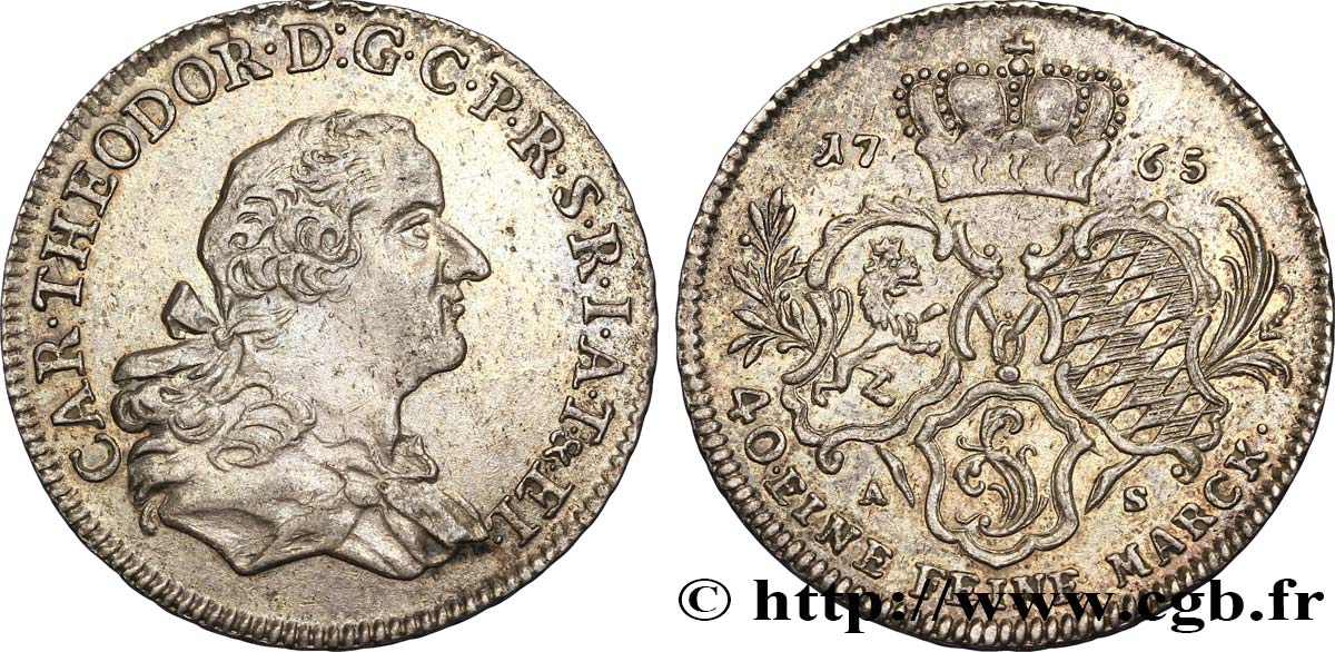GERMANIA - PALATINATO 1/4  Konventionthaler Charles Théodore IV 1765  SPL 