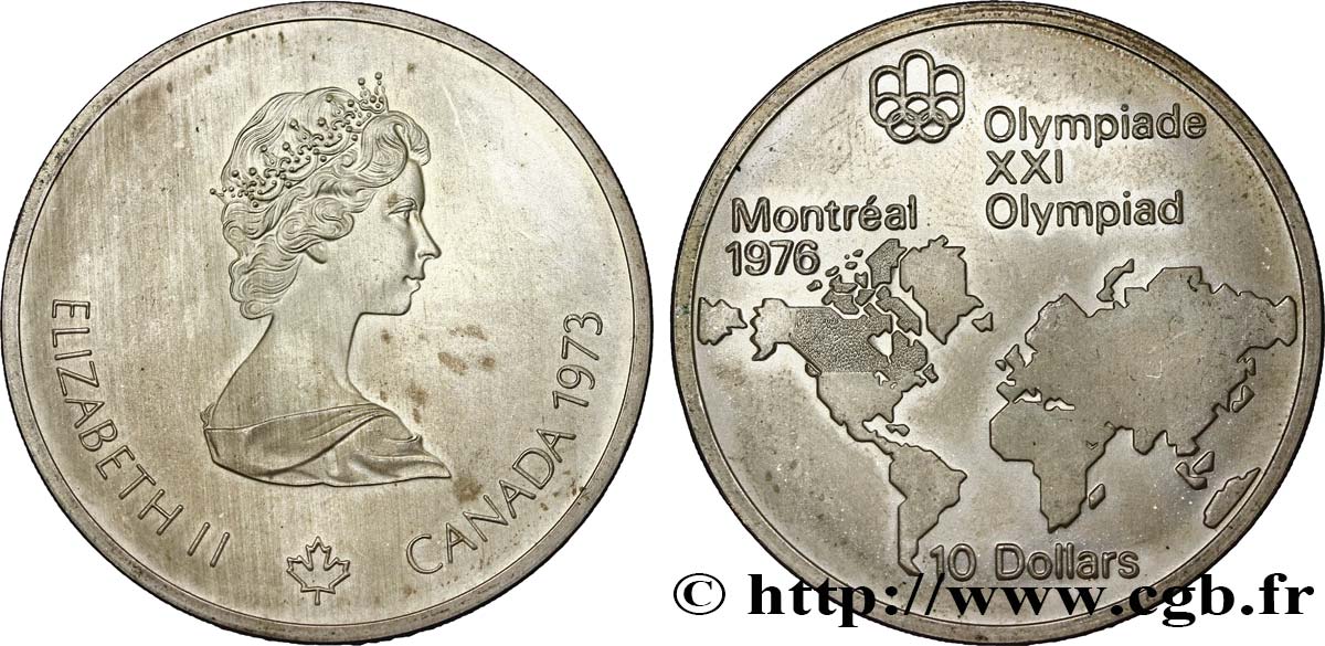 CANADá
 10 Dollars Proof JO Montréal 1976 carte du Monde 1973  EBC 