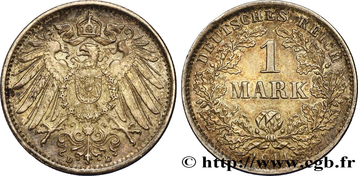 ALEMANIA 1 Mark Empire aigle impérial 1914 Munich EBC 