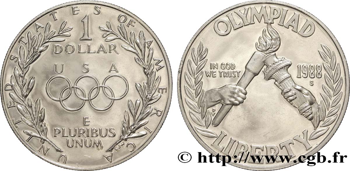 ESTADOS UNIDOS DE AMÉRICA 1 Dollar Proof J. O. de Séoul : passage de la flamme olympique 1988 San Francisco SC 