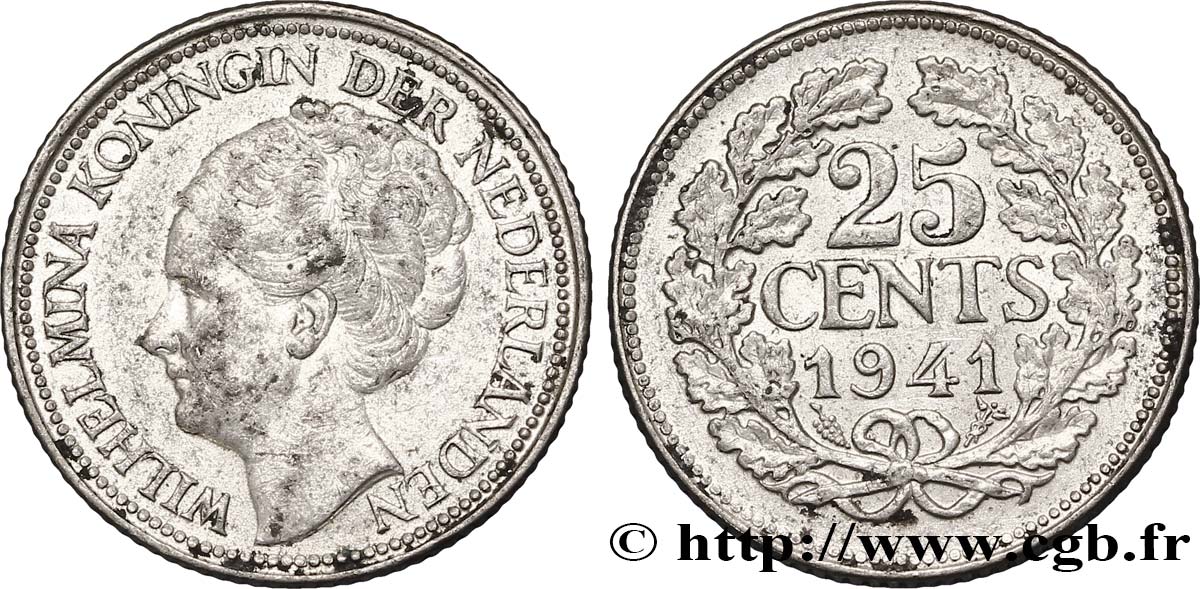 NETHERLANDS 25 Cents Wilhelmine 1941 Utrecht AU 