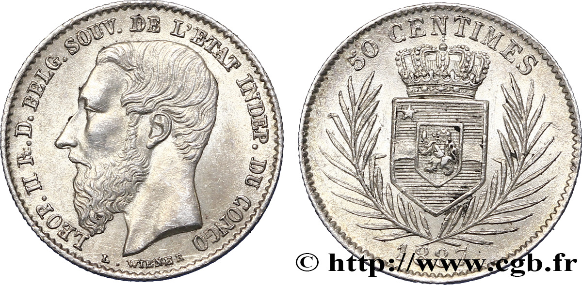 KONGO-FREISTAAT 50 Centimes Léopold II 1887  fST 