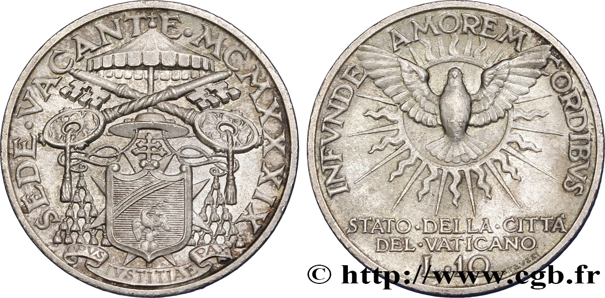 VATICAN AND PAPAL STATES 10 Lire Sede Vacante 1939 Rome MS 
