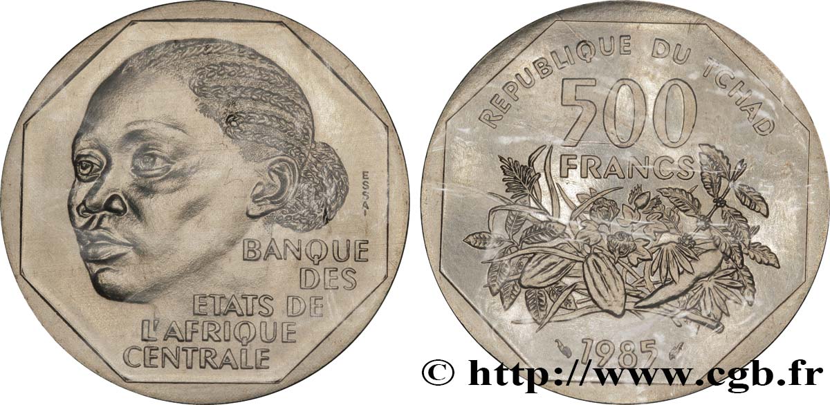 CHAD Essai de 500 Francs femme africaine 1985 Paris MS 