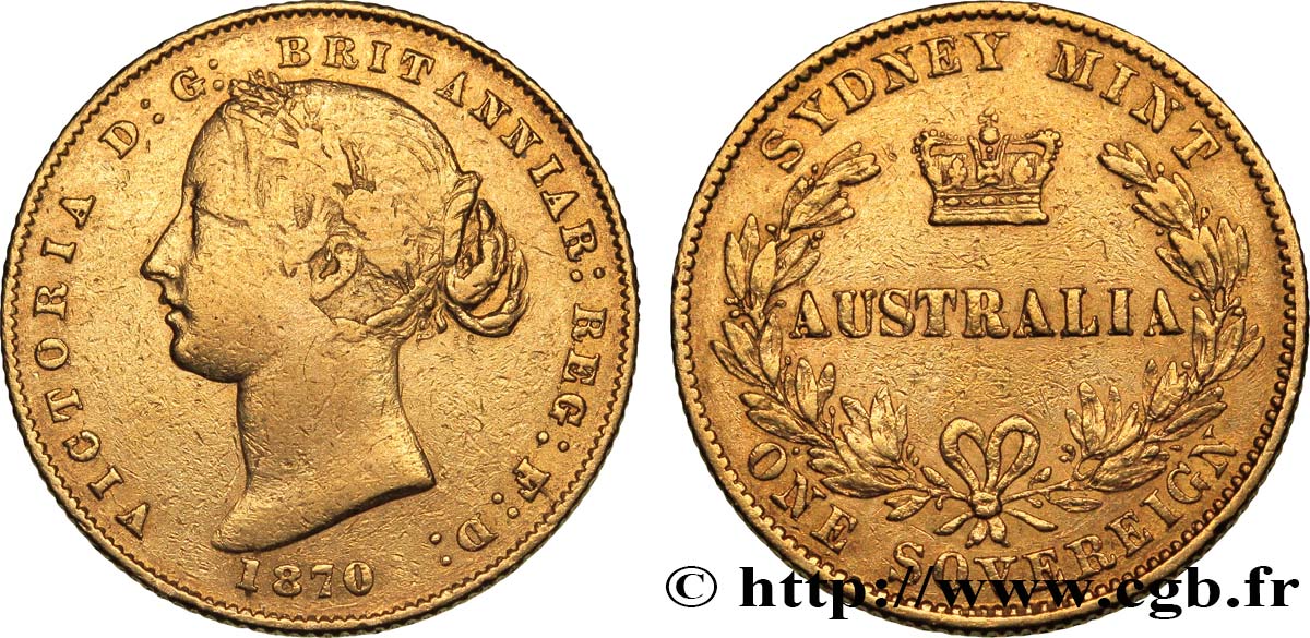 AUSTRALIA 1 Souverain Victoria 1870 Sydney VF 