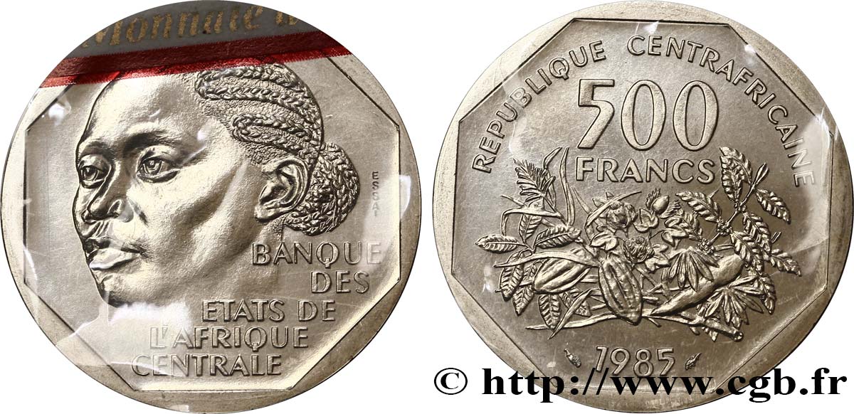 CENTRAL AFRICAN REPUBLIC Essai de 500 Francs femme africaine 1985 Paris MS 