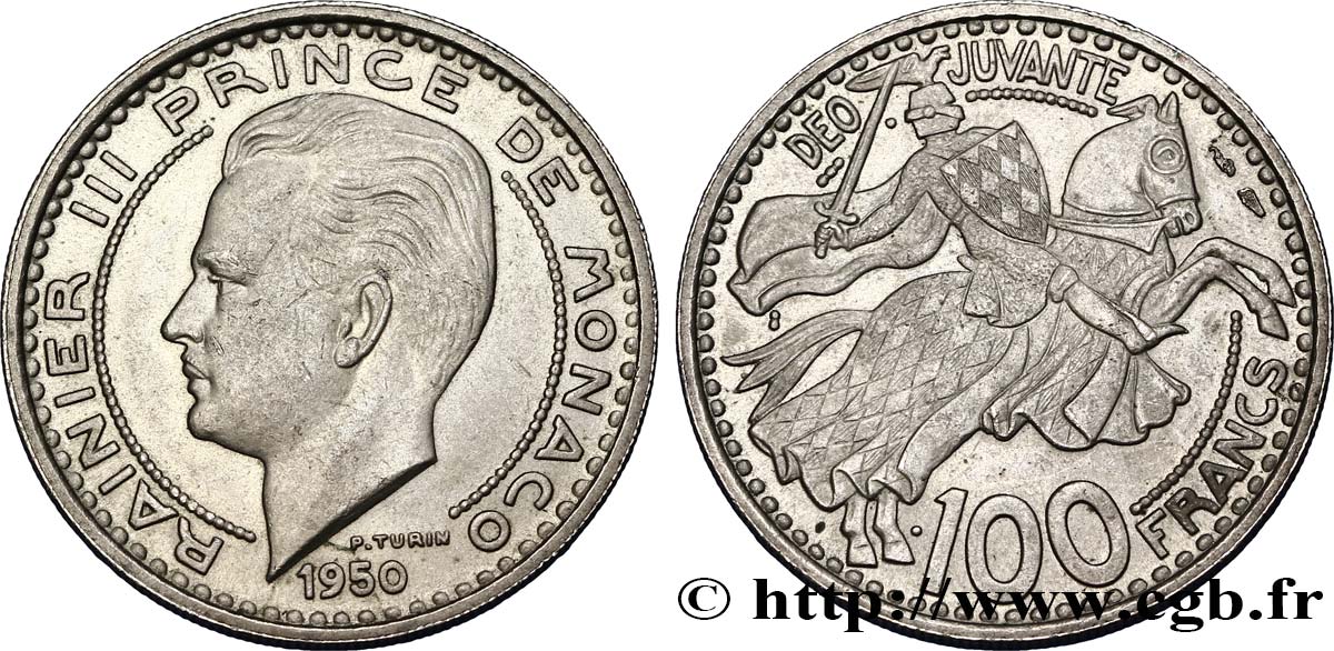 MONACO 100 Francs Rainier III / chevalier Grimaldi 1950 Paris AU 