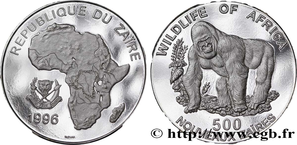 ZAIRE 500 Nouveaux Zaires Afrique / Gorille 1996  MS 