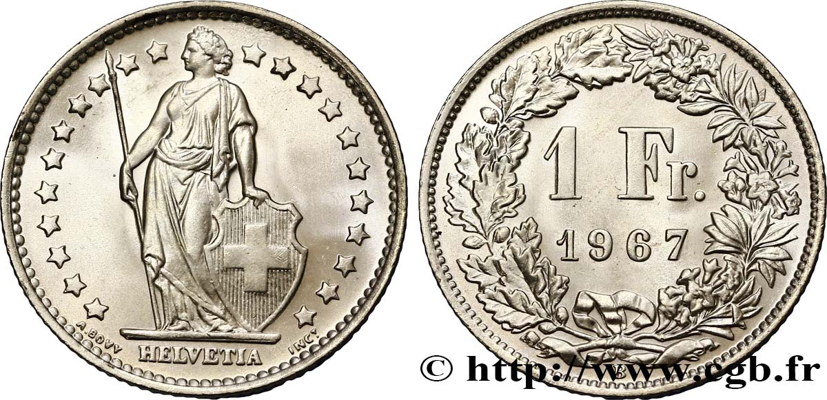 SWITZERLAND 1 Franc Helvetia 1967 Berne - B MS 