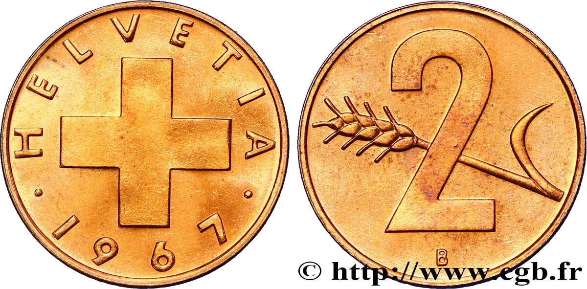 SWITZERLAND 2 Centimes (Rappen) croix suisse 1967 Berne MS 