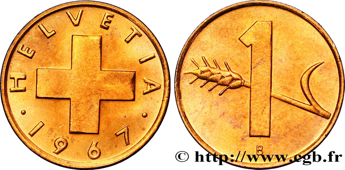 SCHWEIZ 1 Centime (Rappen) croix suisse 1967 Berne ST 