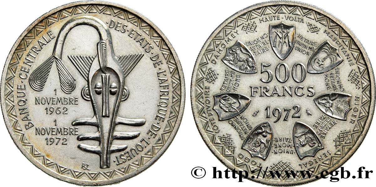 WESTAFRIKANISCHE LÄNDER 500 Francs BCEAO 1972 Paris VZ 