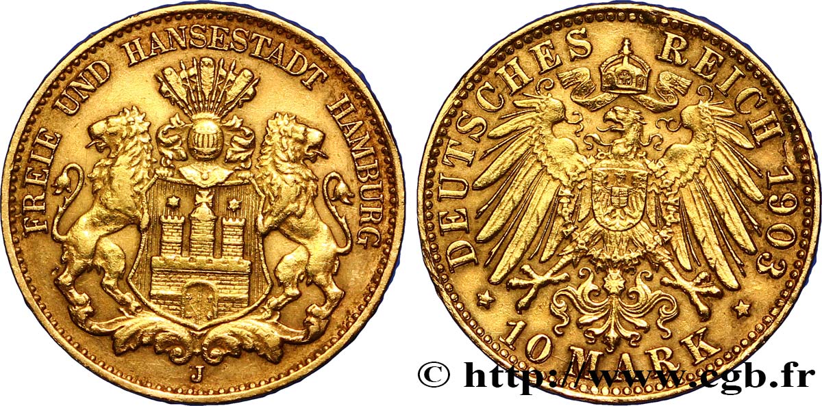 GERMANIA - LIBERA CITTA DE AMBURGO 10 Mark 1903 Hambourg BB 