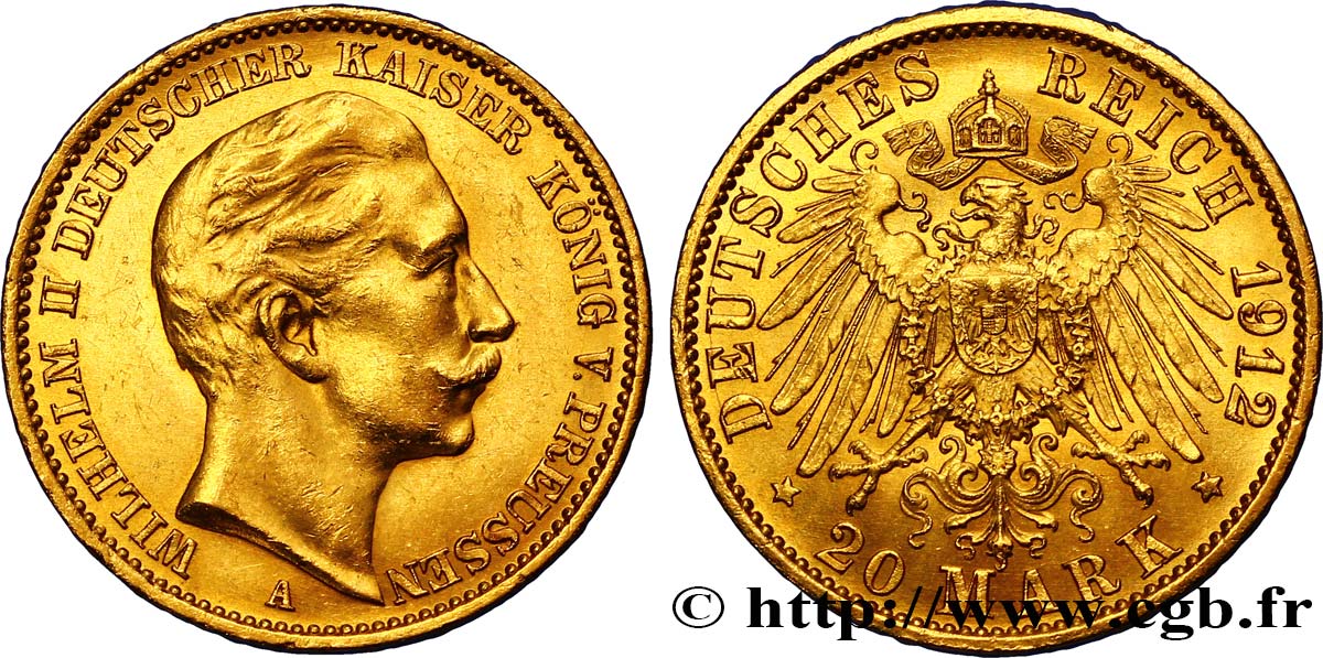 GERMANIA - PRUSSIA 20 Mark Guillaume II 1912 Berlin MS 