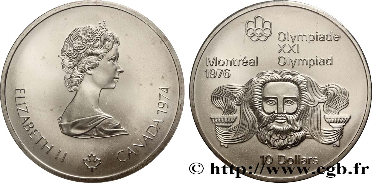 CANADA 10 Dollars JO Montréal 1976 tête de Zeus 1974  MS 
