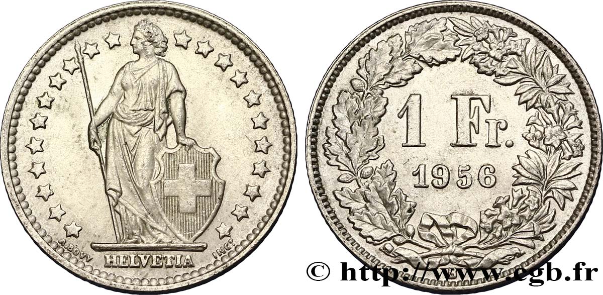 SUIZA 1 Franc Helvetia 1956 Berne EBC 