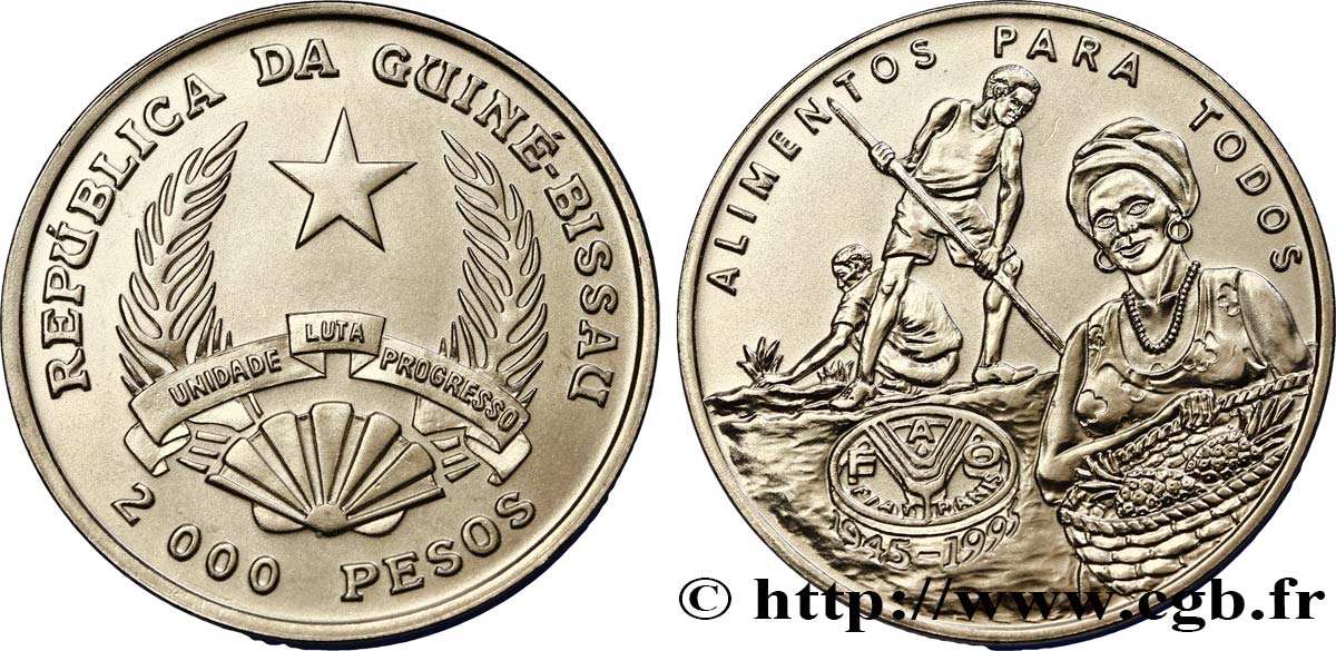GUINEA-BISSAU 2000 Pesos 50e anniversaire de la FAO : emblème / travaux agricoles 1995  MS 