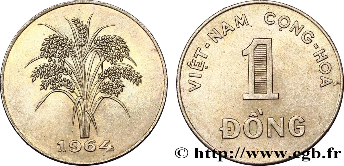 SÜDVIETNAM 1 Dong “Viêt-Nam Cong Hòa” (République du Viet Nam) / épis de riz 1964  VZ 