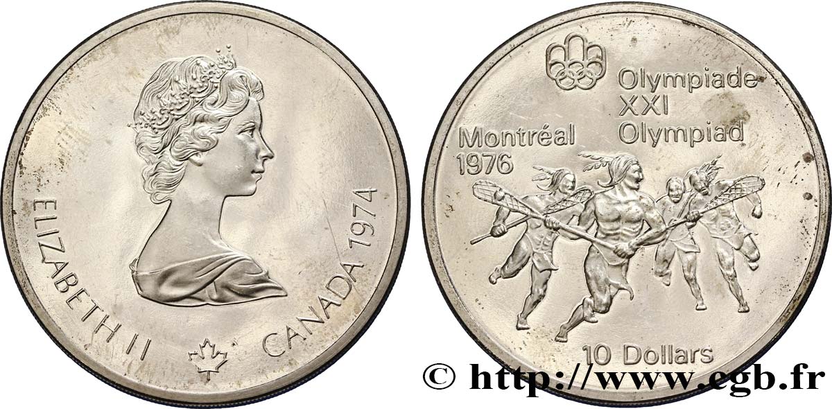 CANADá
 10 Dollars JO Montréal 1976 indiens jouant à la Crosse / Elisabeth II 1974  EBC 
