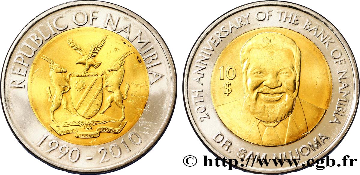 NAMIBIA 10 Dollar 20e anniversaire de la Banque de Namibie 2010  SC 