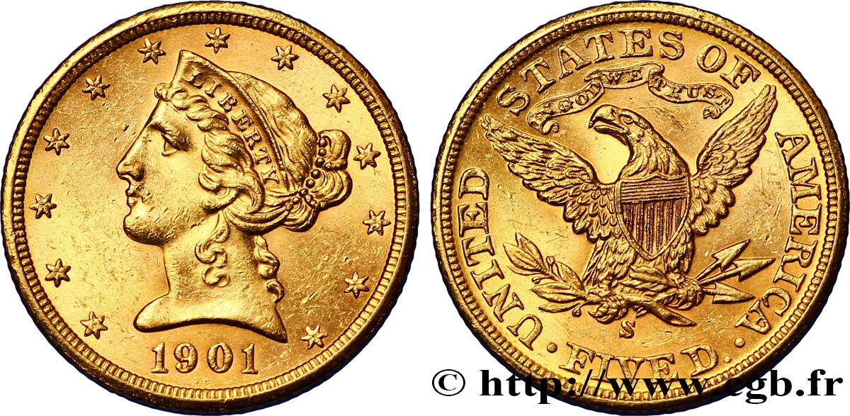 UNITED STATES OF AMERICA 5 Dollars  Liberty  1901 Philadelphie MS 
