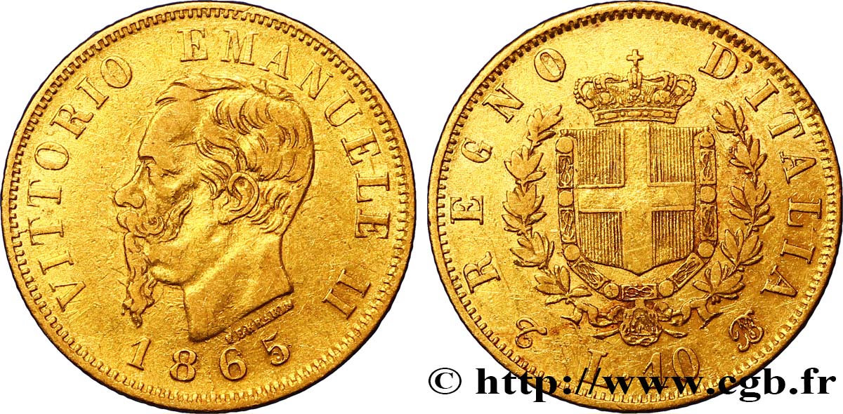 ITALIE - ROYAUME D ITALIE - VICTOR-EMMANUEL II 10 Lire  1865 Turin TTB 