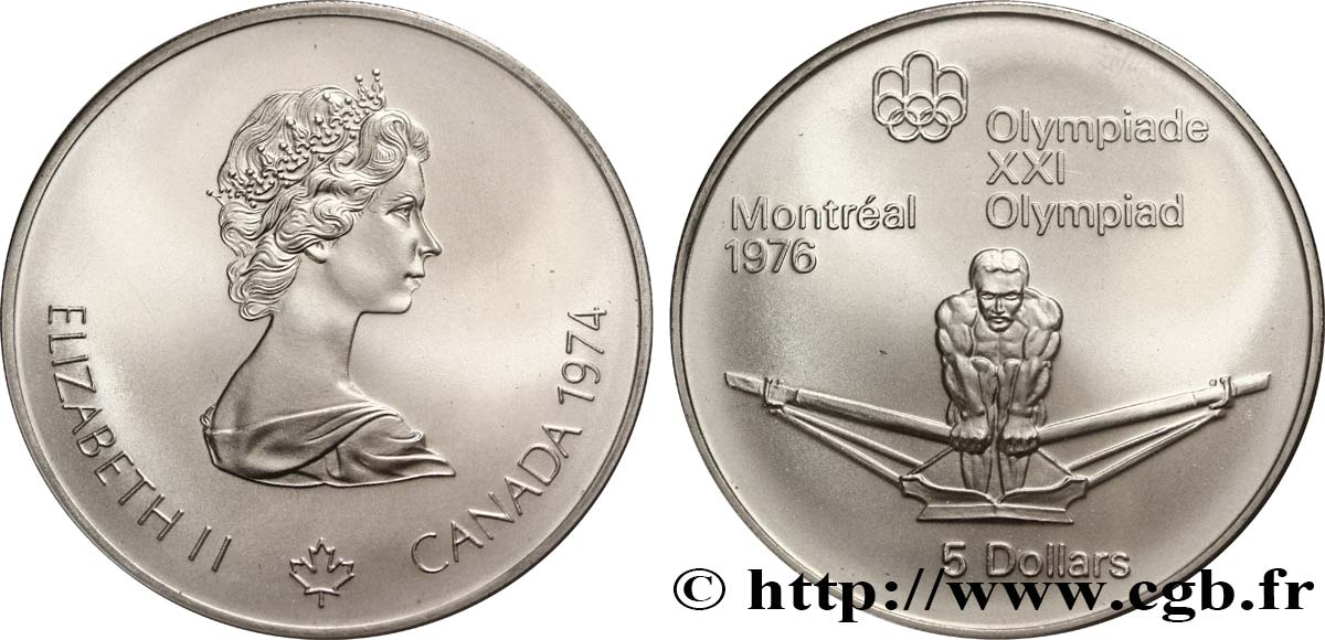 CANADA 5 Dollars JO Montréal 1976 rameur 1974  MS 