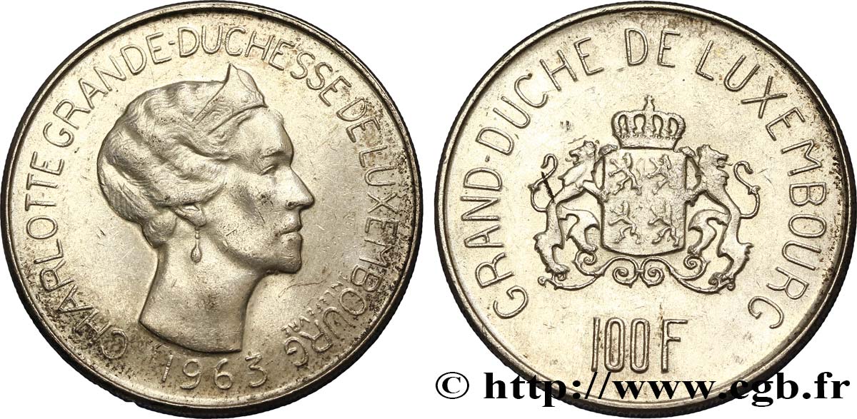 LUSSEMBURGO 100 Francs Grande-Duchesse Charlotte 1963  SPL 