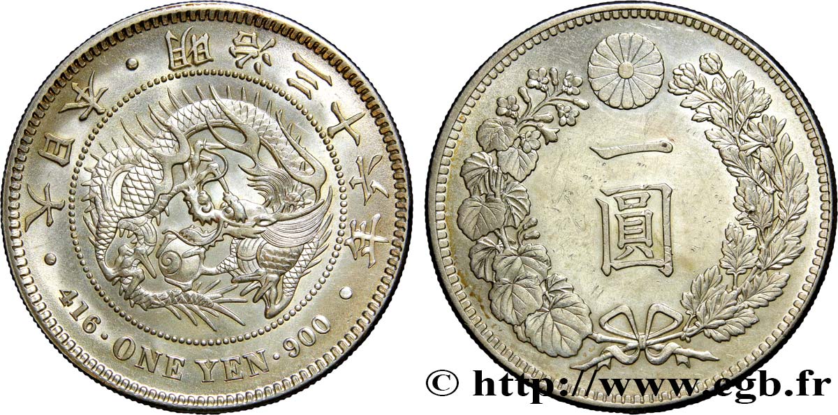 JAPAN 1 Yen dragon an 36 Meiji 1903  AU 