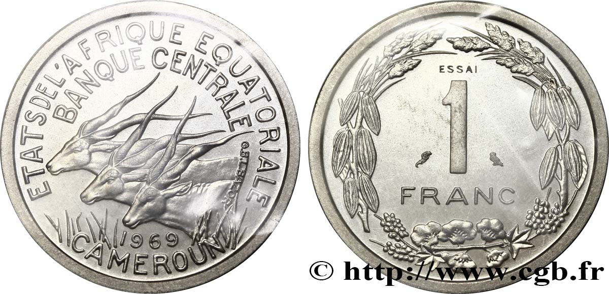 EQUATORIAL AFRICAN STATES Essai de 1 Franc antilopes 1969  MS 