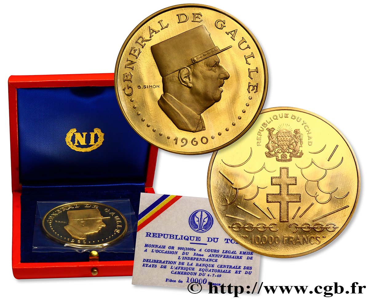 CIAD 10 000 Francs or - 10e anniversaire de l’indépendance 1970 Paris MS 