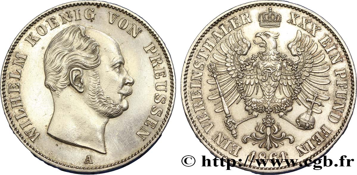 ALEMANIA - PRUSIA 1 Thaler Guillaume Ier de Prusse 1861 Berlin EBC 
